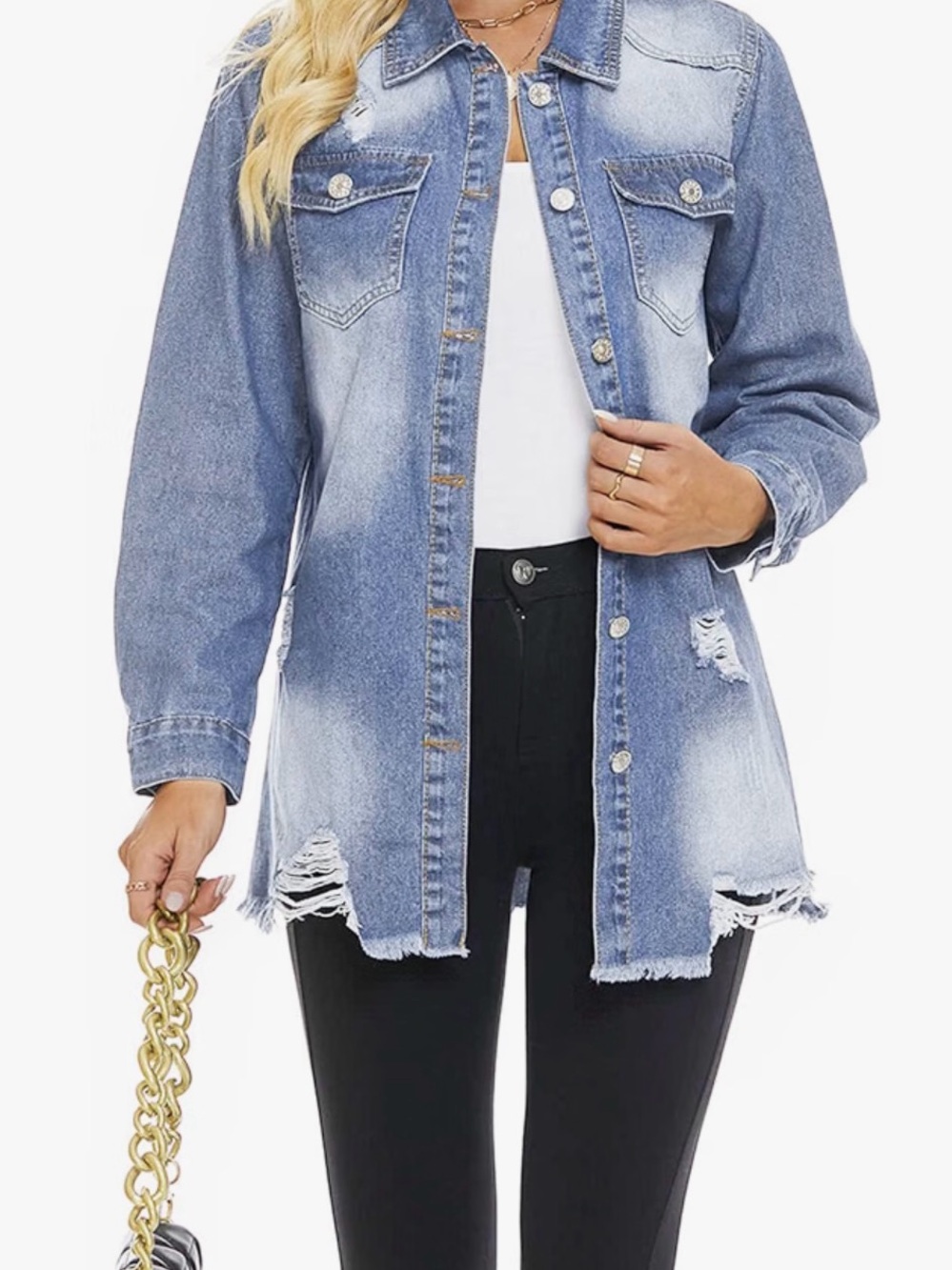 Light Blue Distressed Denim Jacket - Picture 2 of 7